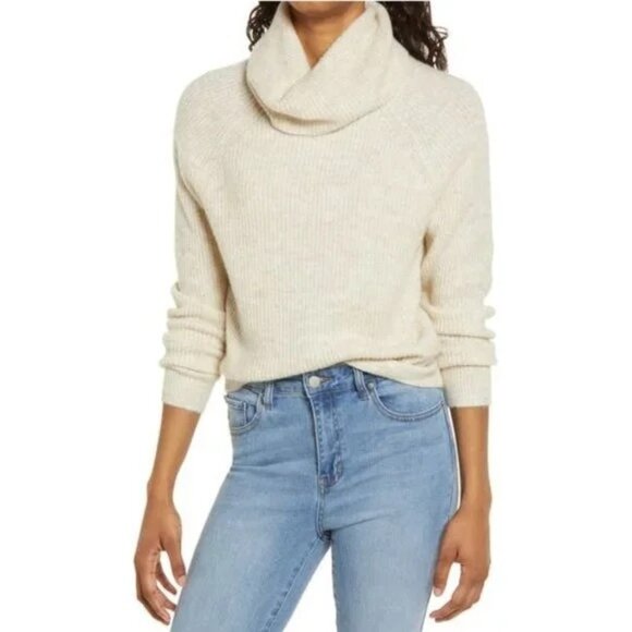 BP Cozy Ribbed Turtleneck Sweater In Beige Oatmeal - Picture 2 of 4